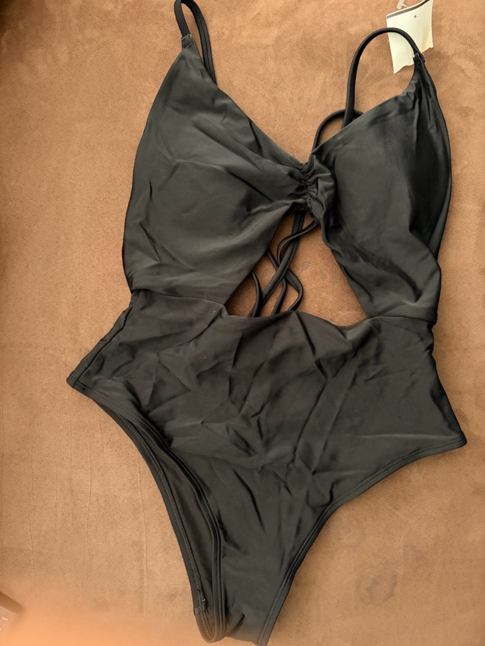 aerie Black One-Piece Swimsuit with Strappy Detail